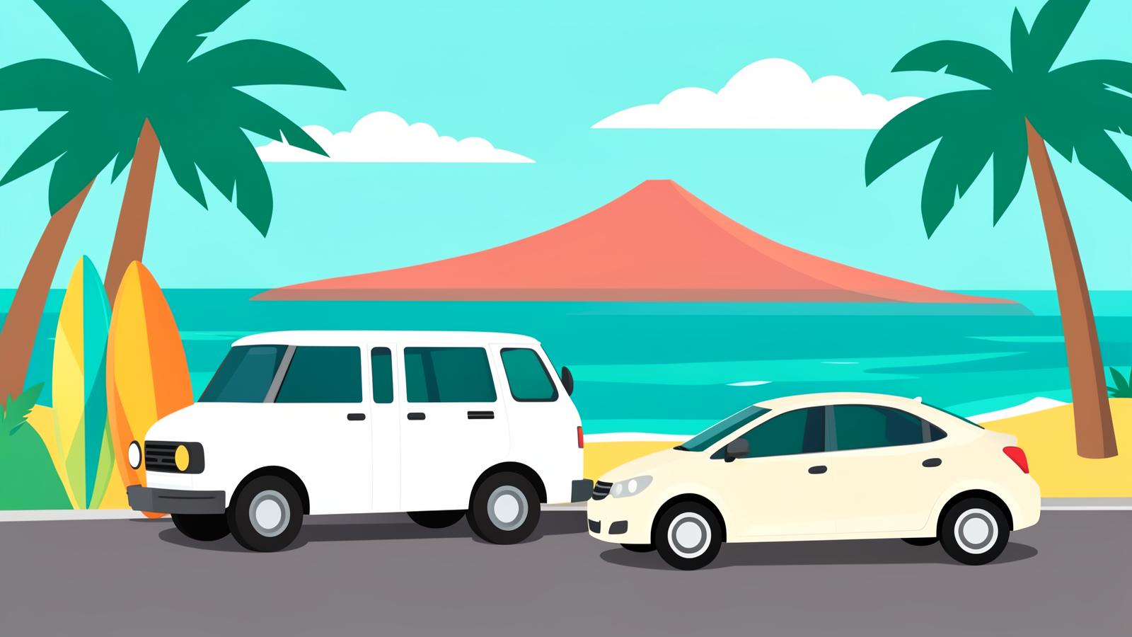 CAPTN illustration of a tropical beach with vehicles